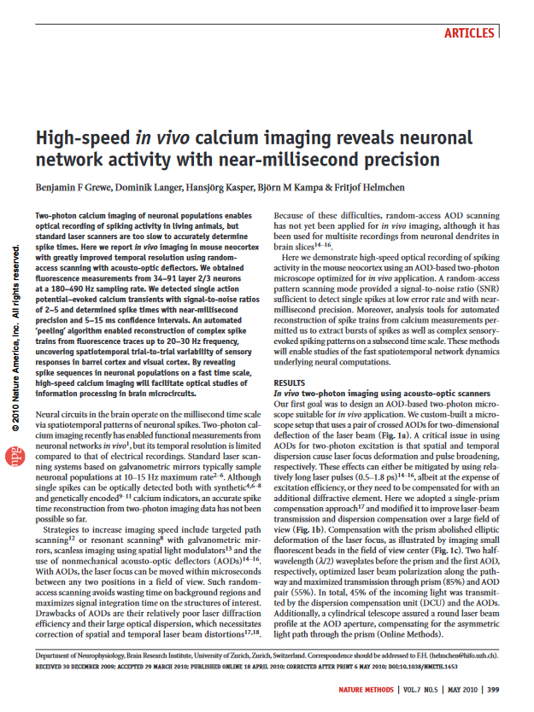 High-speed in vivo calcium imaging reveals spike trains in neuronal networks with near-millisecond precision.