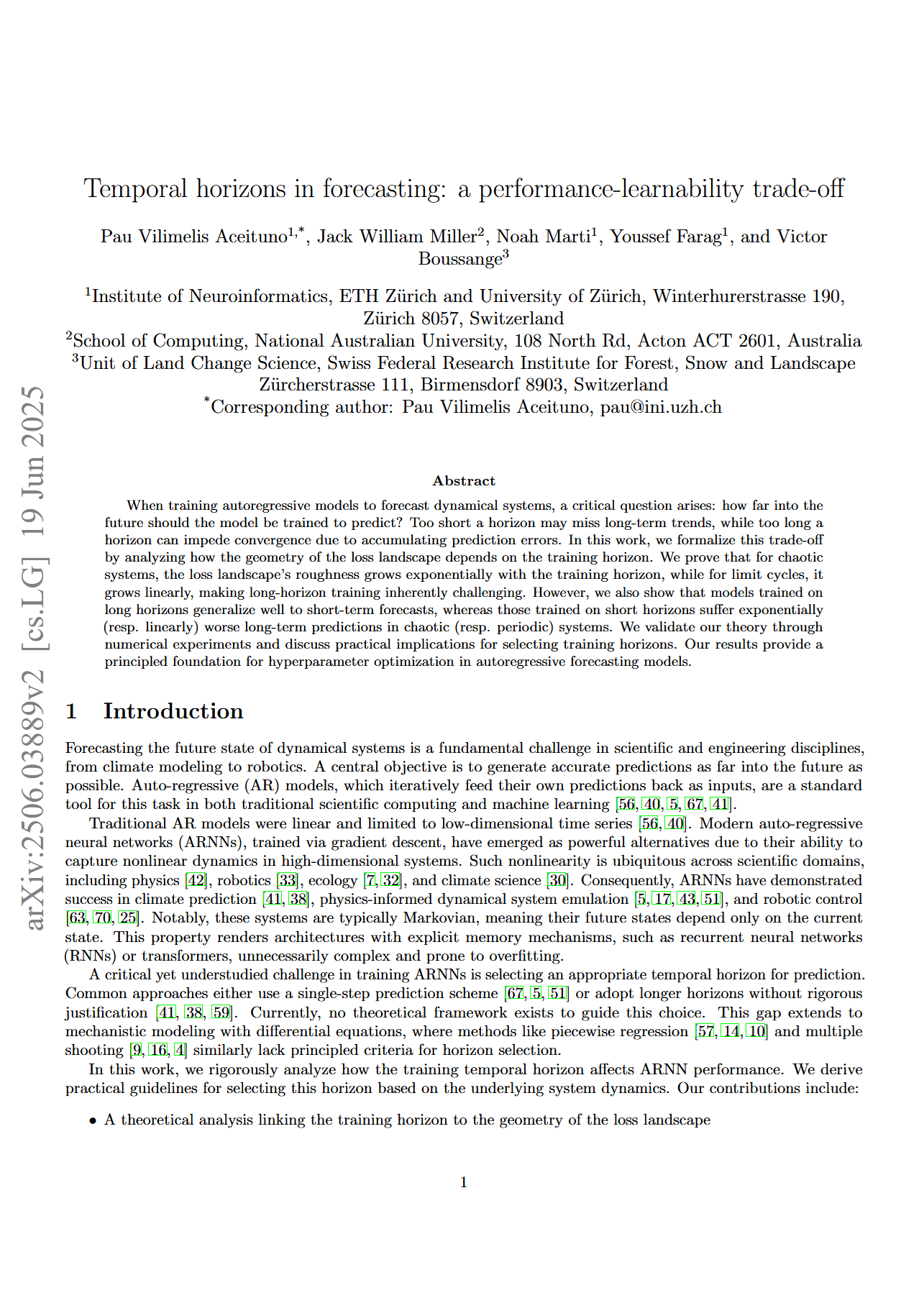 Temporal horizons in forecasting: a performance-learnability trade-off