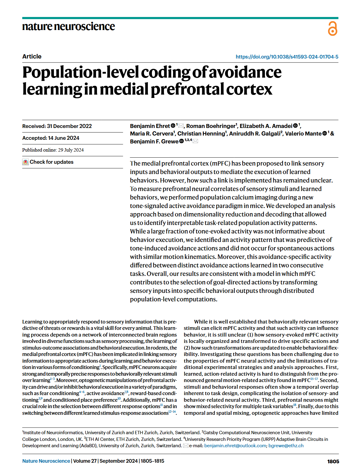 Population-level coding of avoidance learning in medial prefrontal cortex