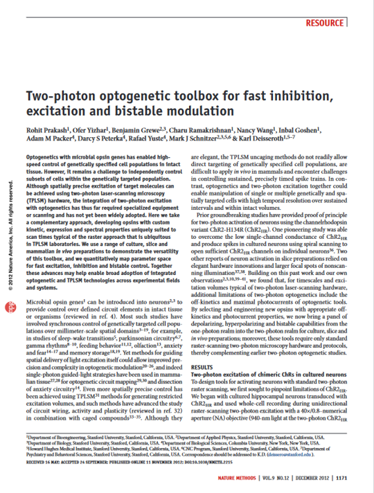 Two-photon optogenetic toolbox for fast inhibition, excitation and bistable modulation.