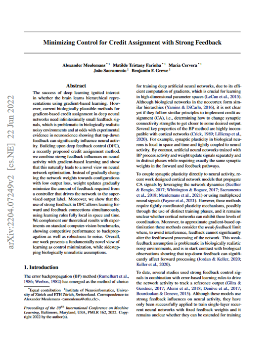 Minimizing Control for Credit Assignment with Strong Feedback